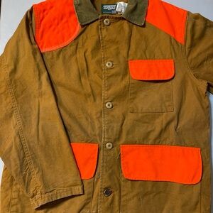 Vintage Saf Trak Hunting Jacket Large Brown Blaze Orange USA Canvas Bird Hunting